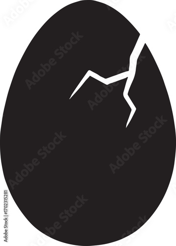 Dinosaur egg cracking silhouette, prehistoric vector perfect for educational and fossil designs.