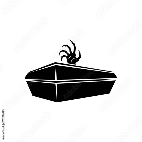 Zombie Hand Rising from Coffin in Dark Graveyard Illustration