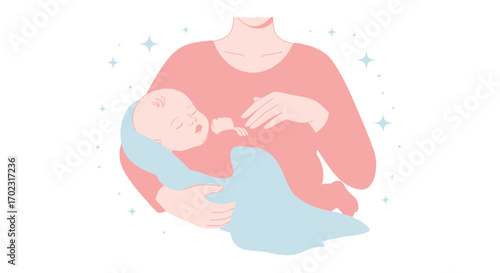 Nurturing Touch: A Tender Moment Of Motherhood, Holding A Sleeping Newborn Baby