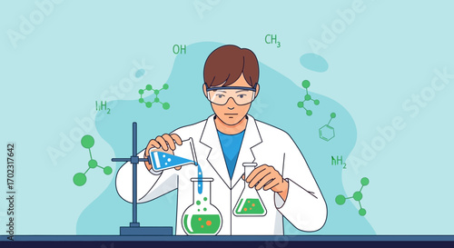 Scientist in a Laboratory Experimenting with Chemicals and Chemical Compounds