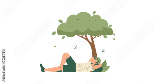 Peaceful nap under a tree enjoying the tranquility of nature and restful slumber