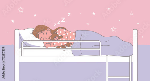 Peaceful Slumber: Young Girl Enjoys Dreamy Sleep On A Comfortable Bunk Bed