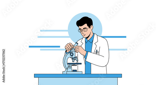 Scientist Researching With Microscope Inside Laboratory Studying Healthcare Experimenting Science