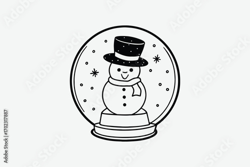 a snowman inside glass dome with stars and snow silhouette