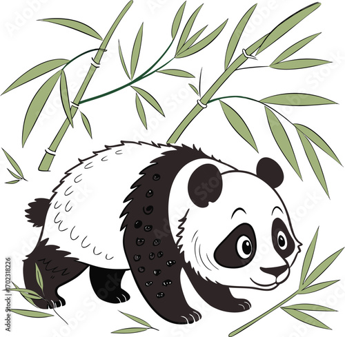 Cute panda with bamboo animal illustration