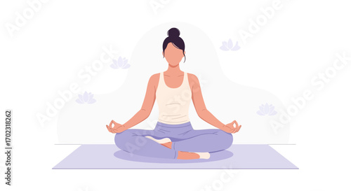 Serene Woman Meditating in Lotus Pose, Promoting Wellness and Mindfulness Practices