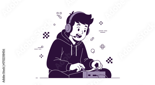 Person Enjoying Gaming Session With a Headset And Controller Graphic Illustration