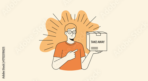 Person Holding A Take Away Box Illustration Depicting Fastfood Delivery Concept