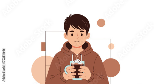 Person Holding Coffee Artistic Illustration In Modern Style On A White Background