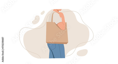 Person Holding Tote Bag, Sustainable Shopping, Eco-Conscious Lifestyle Illustration Concept