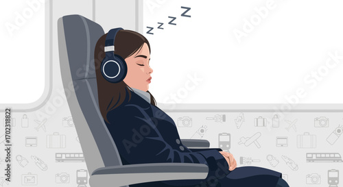 Person Listening Music And Sleeping While Traveling On A Train During A Journey