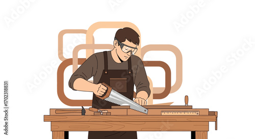 Skilled Carpenter Working On Wood: A Detailed Illustration of Craftsmanship and Expertise