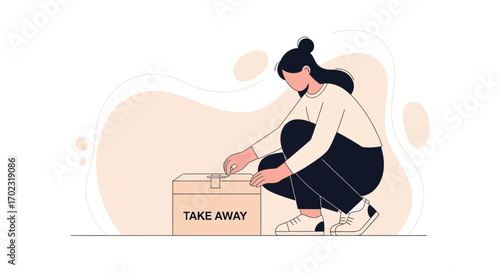Person Preparing Takeaway Meal Box In Modern Illustration Simple Design View