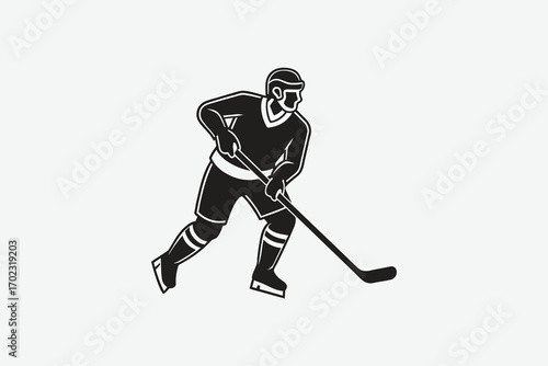 hockey player in action pose with stick silhouette