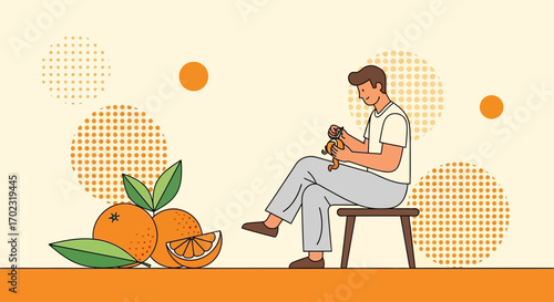 Person Working With Citrus Art, Demonstrating Craftsmanship And Fruity Composition