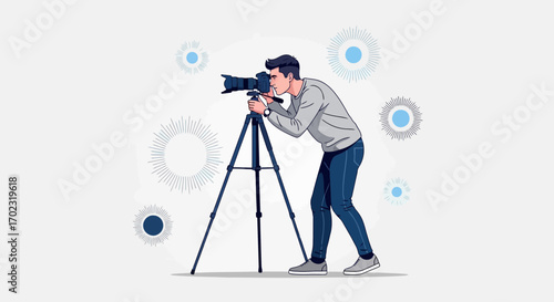 Photographer Captures Moment With Camera, Uses Tripod, Shooting Dynamic Image