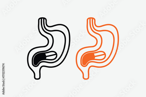 digestive system illustration showing stomach in black and orange silhouette