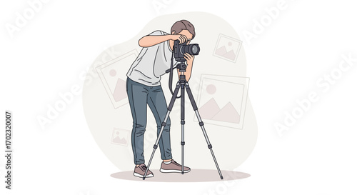 Photographer taking a photo using a professional camera on a photographic tripod