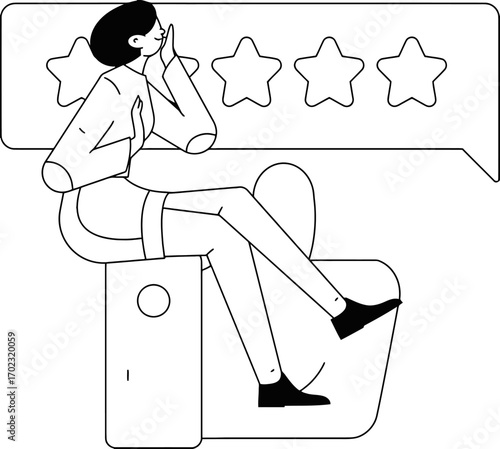 Get amazing reviews, a girl whispering about product rating stars, customer feedback concept, vector illustration for marketing, testimonials, and online business growth strategies