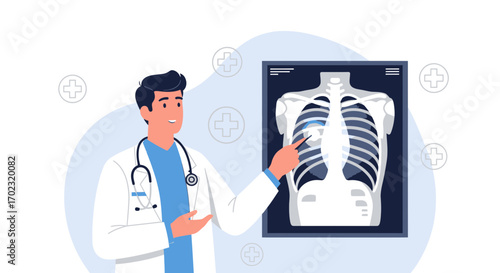Physician Presents Lung X-ray Result in a Colorful Flat Design Illustration
