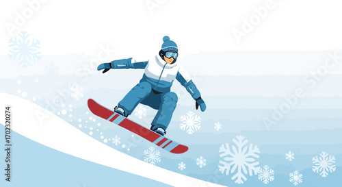 Snowboarding: A Winter Sport Depicting A Snowboarder Sliding Down The Slope. Cool Design