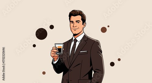 Sophisticated Professional Person Holding A Gourmet Beverage Serving, Elegant Attire