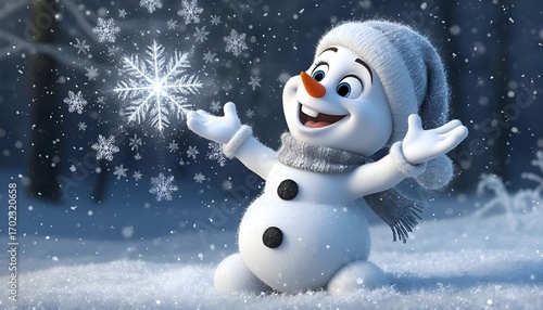 This enchanting image is perfect for holiday greeting cards, festive advertising, children's book illustrations, and winter event flyers. Its magical and friendly character is ideal for print material