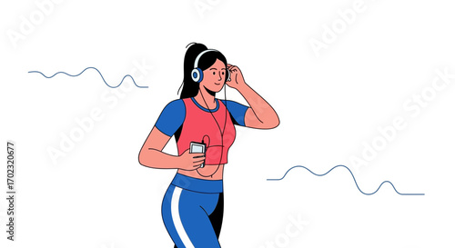 Sporty woman enjoying music with headphones while running outdoor and jogging actively