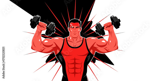 Strong Athlete Lifting Weights Depicted In A Dynamic And Powerful Illustration Design