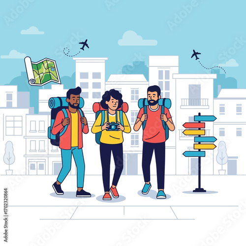 Travel buddies exploring the city