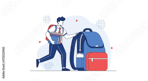 Student With Books And Backpack Depicting Back To School Season Illustration, Vector Design