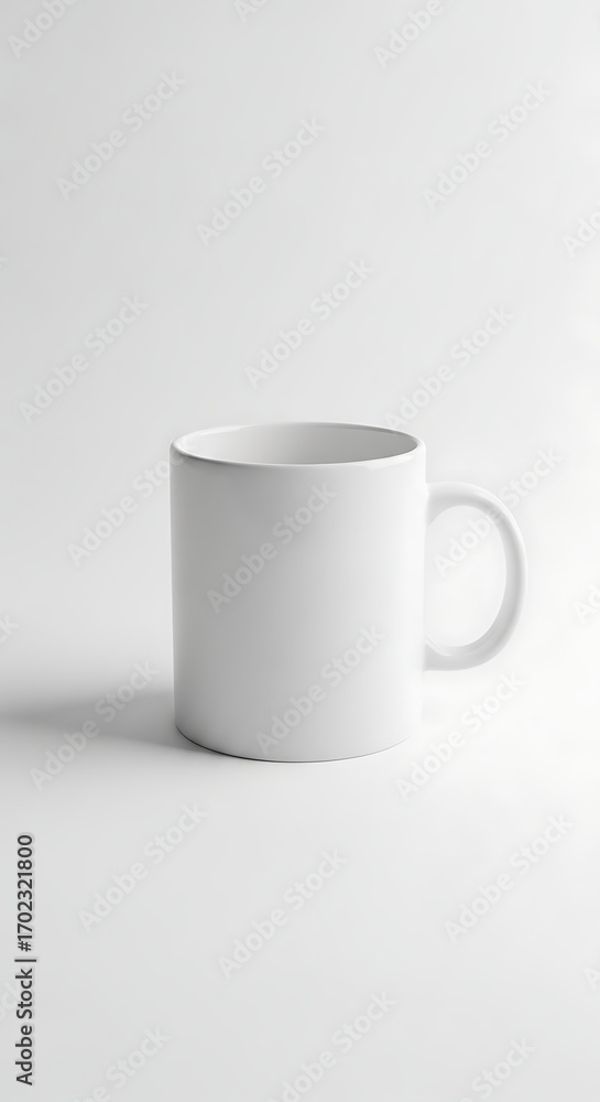 Fototapeta premium Plain White Ceramic Mug with Handle on a Bright Studio Background