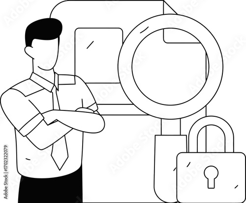 Ensure data privacy with a confident security expert inspecting files, safeguarding sensitive information, and maintaining compliance with industry regulations using secure technology and expertise