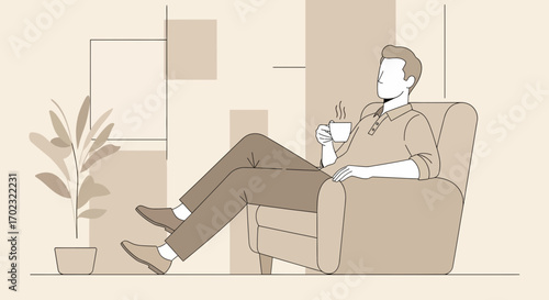 Relaxing Gentleman Enjoying Coffee In A Comfortable Armchair In Sophisticated Environment