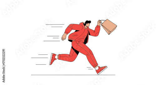 Swift Courier Delivers Package With Rapid Speed In Modern Minimalist Illustration