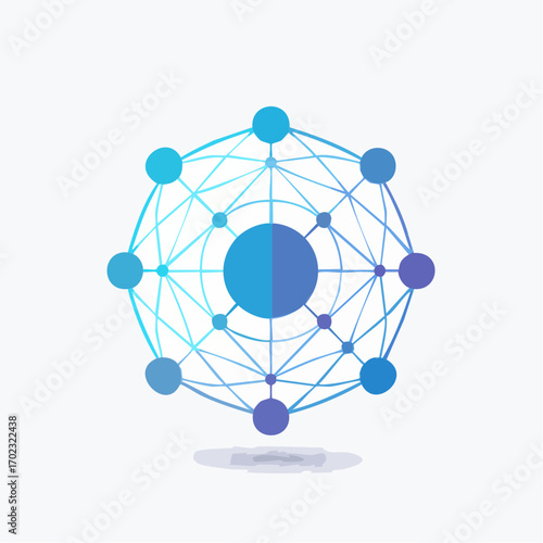 Digital network of connections depicted through a connected sphere with central hub.