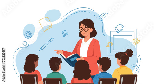 Teacher Delivering Lessons To Pupils Inside A Classroom For Creative Educational Content