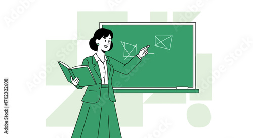 Teacher Explaining Geometric Shapes On A Blackboard During A Lesson In The Classroom