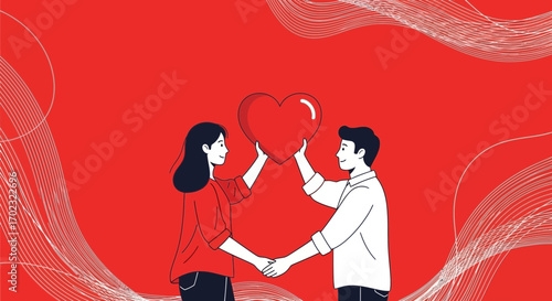 Romantic Illustration Depicting Two Individuals Sharing a Moment of Pure Affection
