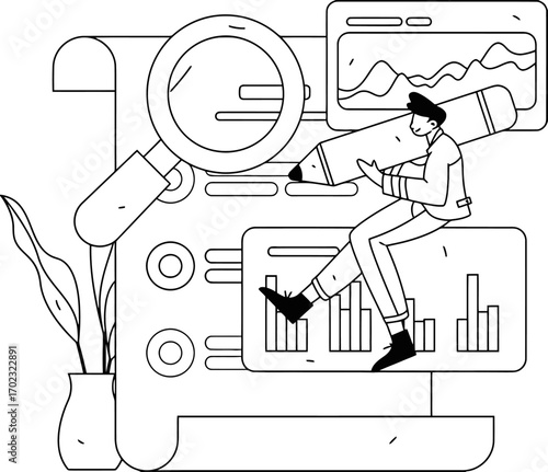 Modern business analysis illustration showing data, trends, and growth, perfect for presentations or reports emphasizing strategy and success, ready for your project needs