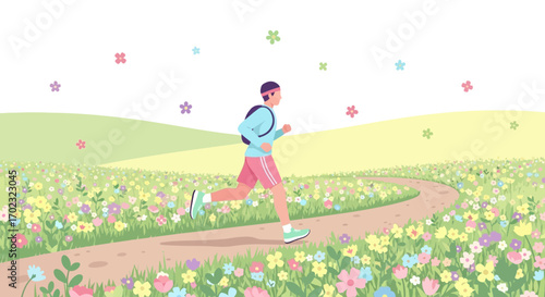Runner Enjoys Sunny Fields Of Wildflowers On A Blissful Morning With Positive Energy