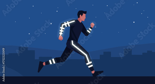 Runner Illuminated By Night Stars Embraces Evening Jogging And Outdoor Fitness Adventure
