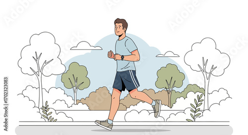 Runner in nature vector illustration for wellness, fitness and healthy lifestyle
