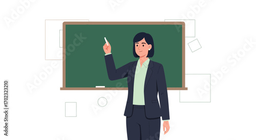 Teacher teaching in a classroom, illustration of education and learning concept