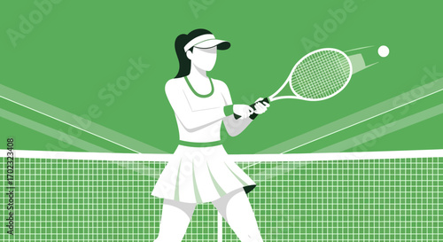 Tennis Match: Dynamic Illustration of Female Athlete Rending a Powerful Forehand Shot