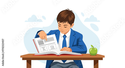 Schoolboy Studies Intensely, Focusing On Academic Lessons And Scholarly Research Activities