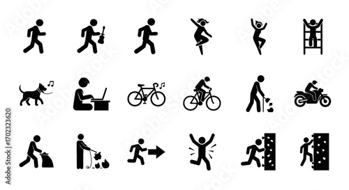 Collection of Human Activity Icons Representing Diverse Hobbies Sports and Daily Life Actions