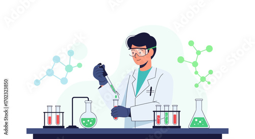 Scientist Conducting Experiment in Laboratory with Scientific Equipment and Chemical Substances