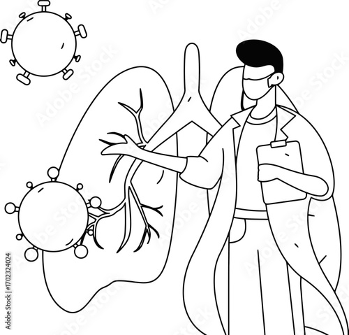 Medical professional explaining lung health and virus impact for educational content, creating awareness about respiratory diseases, promoting research and healthcare solutions, vital information