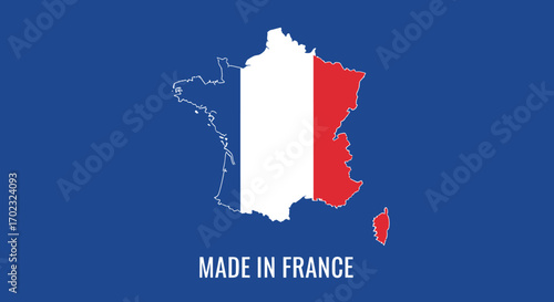 Illustrating the Iconic French Flag Overlayed on the Outline of France Symbolizing Quality and Origin with a Clear Made in France Statement
